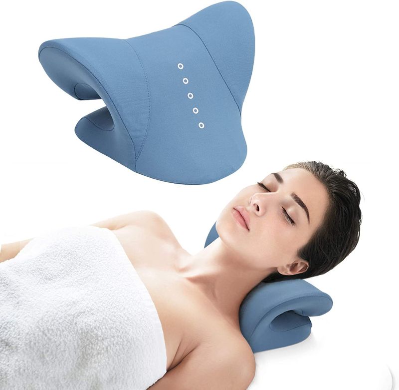 Photo 1 of  RESTCLOUD Neck Stretcher with Pillowcase for Neck Pain Relief, Neck and Shoulder Relaxer Cervical Traction Device for TMJ Pain Relief and Cervical Spine Alignment Chiropractic Pillow