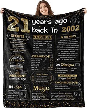 Photo 1 of 21st Birthday Gifts for Her 21st Birthday Decorations for Him 21 Year Old Happy Birthday Gifts for Women Daughter Son Girl Boy Sister Bestie Soft Throw Blanket Back in 2002 - 60x50 Inch - Gold-- Sealed