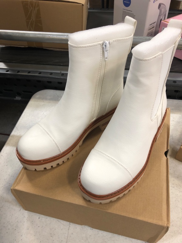 Photo 2 of Coutgo Women's Lug Sole Platform Chelsea Boots Chunky Stacked Heel Zipper Faux Leather Winter Ankle Booties 5 White-- Size 5