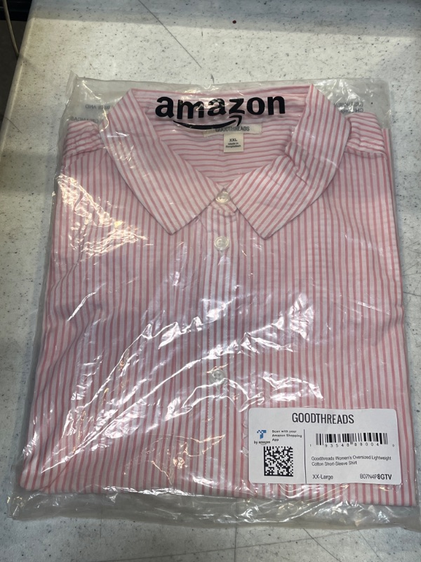 Photo 2 of Amazon Brand - Goodthreads Women's Oversized Lightweight Cotton Short-Sleeve Shirt 2Xlrg Pink/White, Wide Stripe ++NOT EXACT ITEM IT'S JUST AN EXAMPLE/SIMILAR++