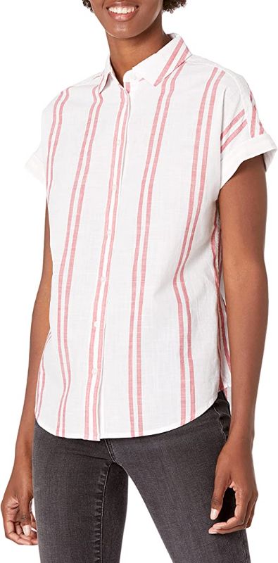 Photo 1 of Amazon Brand - Goodthreads Women's Oversized Lightweight Cotton Short-Sleeve Shirt 2Xlrg Pink/White, Wide Stripe ++NOT EXACT ITEM IT'S JUST AN EXAMPLE/SIMILAR++