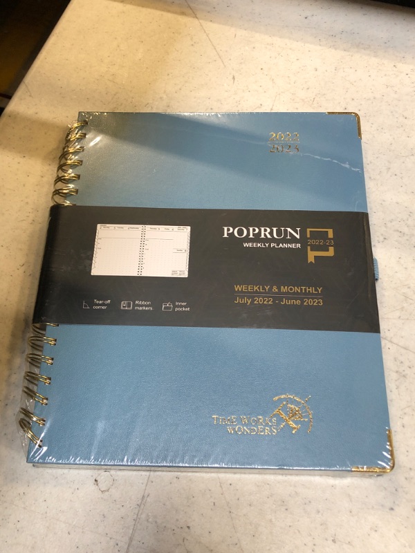 Photo 2 of POPRUN Academic Planner 2022-2023 Weekly and Monthly 8.5" x 10.5" - Planner July 2022 - June 2023 with Hourly Schedule & Vertical Weekly Layout, Monthly Tabs & Calendars, Hardcover - Haze Blue Haze Blue Large-8.5 x 10.5