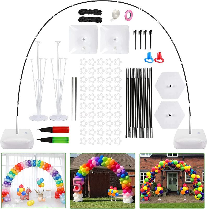 Photo 1 of Balloon Arch Kit with Base, Adjustable Balloon Arch Stand with Water Fillable Base,Table Stand, Balloon Clips, Balloon Pump Knotter Glue Ground Nails and Secure Ropes for Wedding Birthday Party  -- FACTORY SEALED --
