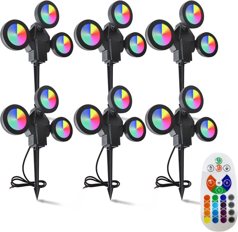 Photo 1 of ZHMA 12W RGB Low Voltage Color Changing Landscape Lights Remote Control Waterproof LED Landscape Lighting for Outdoor Yard Garden Lawn Holiday Christmas Decorations Outdoor Indoor (6Pack)
