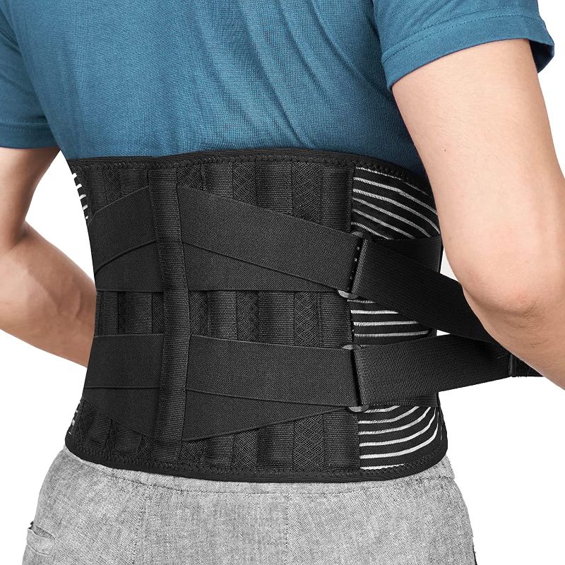 Photo 1 of FREETOO Back Braces for Lower Back Pain Relief with 6 Stays, Breathable Back Support Belt for Men/Women for work , Anti-skid lumbar support belt with 16-hole Mesh for sciatica(S)
