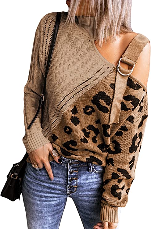 Photo 1 of CILKOO Womens Turtleneck Cold Shoulder Sweaters Long Sleeve Knit Jumper Tops Pullover  SIZE XL
