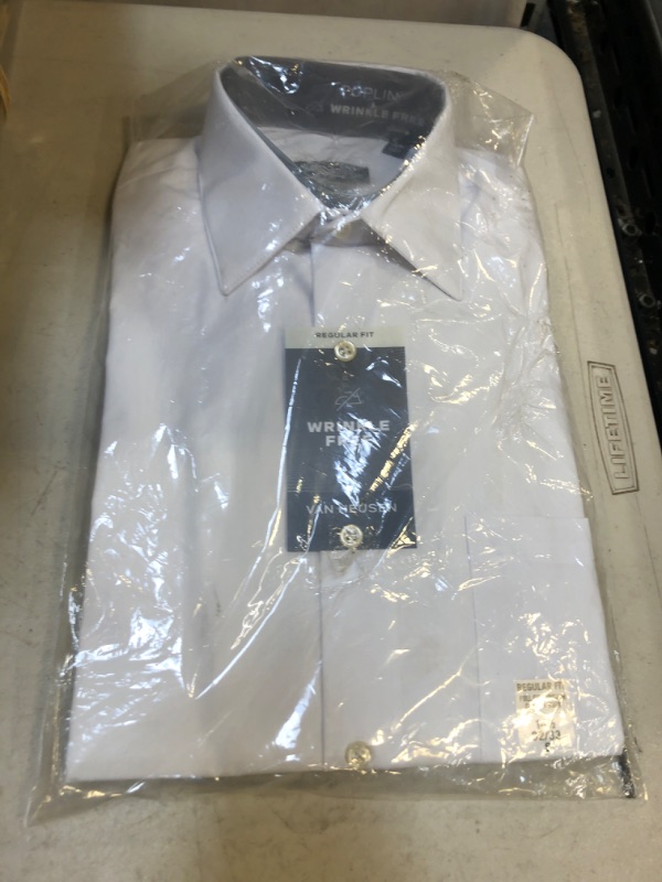 Photo 2 of Van Heusen Men's Dress Shirt Regular Fit Poplin Solid  Size: S  14.5" Neck 32"-33" Sleeve -- LITTLE DIRTY --
