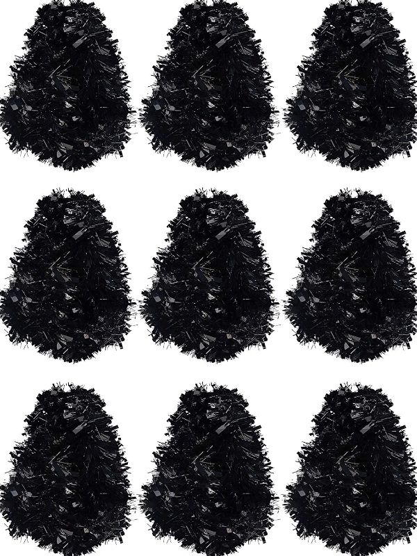Photo 1 of 9 Piece Christmas Foil Tinsel Garland Sparkly Streamer Xmas Tree Hanging for Christmas Tree Glitter Home Birthday Wedding Party (Black)
