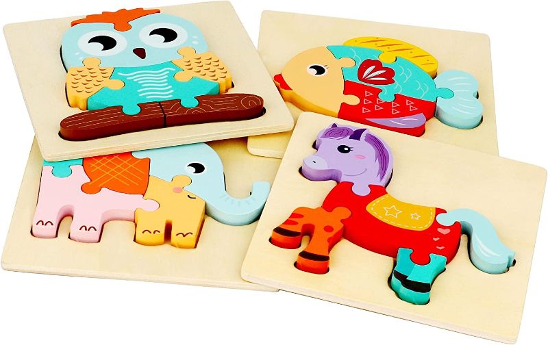 Photo 1 of Childgoo Wooden Puzzles for Toddlers Age 2-4 Years Old, Montessori Games and Educational Toys for Kids 2-4 (4-Pack Animal Type M)  -- FACTORY SEALED --
