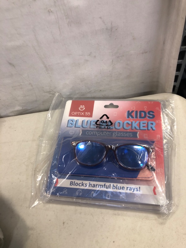 Photo 2 of Blue Light Blocking Glasses Girls & Boys | Anti Eyestrain Blue Light Glasses Kids Computer Gaming Glasses (Ages 3-10) | Flexible Red Square Frames with Blue Temples Video Phone Screen Eyeglasses