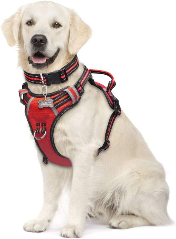 Photo 1 of 
WINSEE Dog Harness No Pull, Pet Harnesses , Adjustable Reflective Oxford Outdoor Vest, Front/Back Leash Clips for Large red