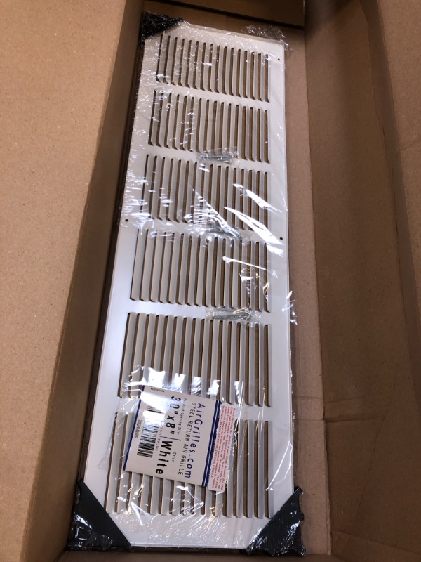 Photo 4 of 30"W x 8"H [Duct Opening Size] Steel Return Air Grille (AGC Series) Vent Cover Grill for Sidewall and Ceiling, White | Outer Dimensions: 31.75"W X 7.75"H for 30x8 Duct Opening 30"W x 8"H [Duct Opening]