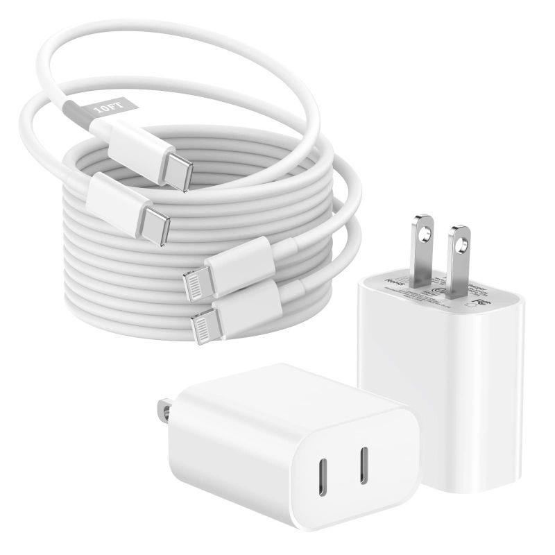 Photo 1 of iPhone 13 14 Pro Charger Fast Charging 10 FT, 2 Pack [Apple MFi Certified] 20W Dual USB C Wall Charger Block with 10FT Long Type C to Lightning Fast Charging Cable for iPhone 14 13 12 11 Pro XS XR X 8