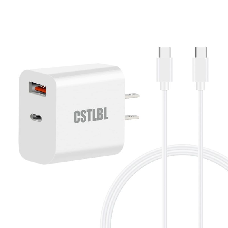 Photo 1 of CSTLBL Wall Charger with USB and C Ports 18W Fast Charge for iPhone iPad and Tablet 2 in 1 Smart Adapter Plug with 1M C to C Cable White 18W White