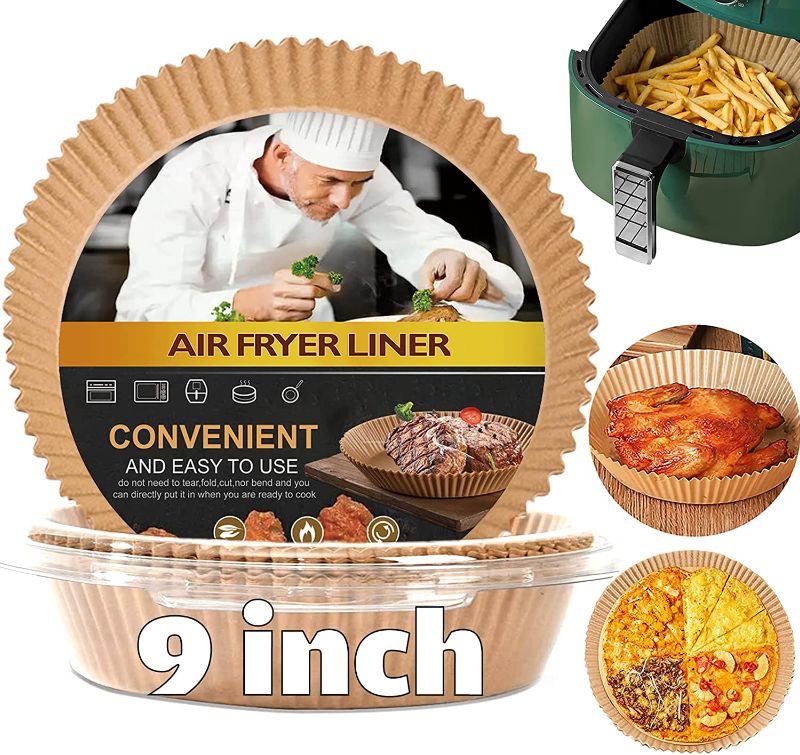 Photo 1 of Air Fryer Disposable Paper Liner, Parchment Paper Liner 9 Inch Non-Stick Oil-proof Water-proof, Fryer Paper Pads Baking Paper for Oven Air Fryer Baking Roasting Microwave

