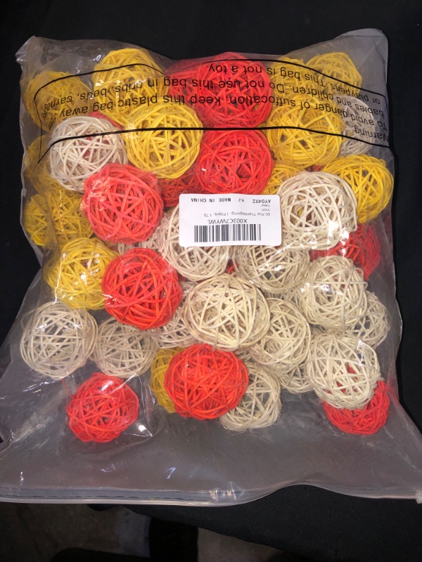 Photo 2 of 60 Pcs Thanksgiving Wicker Rattan Balls Rattan Vase Fillers for Centerpieces Orange White Yellow Woven Balls Decorative Balls for Bowl Centerpiece Decorative Twig Orbs Spheres Bowl Fillers, 1.78 Inch