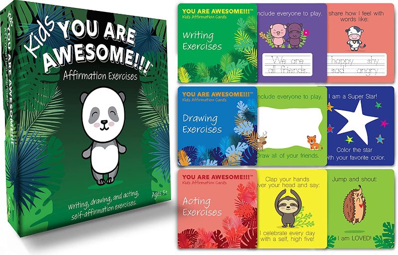 Photo 1 of 3CT You Are Awesome!!! Kids Affirmation Exercises 30 Cards Pre-school game to practice affirmations by Acting, Drawing and Writing. Self-Esteem, Calming affirmations, Confidence and self love boosting. Designed for kids to self guide themselves or interac