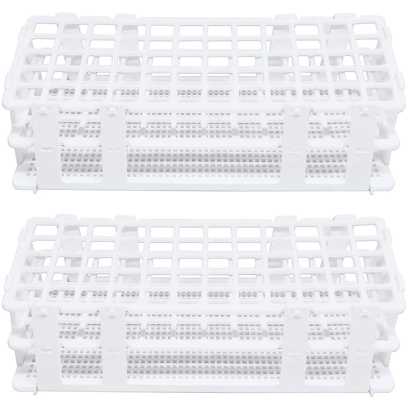 Photo 1 of 2 Pack 60 Holes Lab Test Tube Rack,16mm Test Tubes Holder,Detachable Lab Test Tube Rack for Scientific Experiments,Scientific Theme Party Decorations,White
