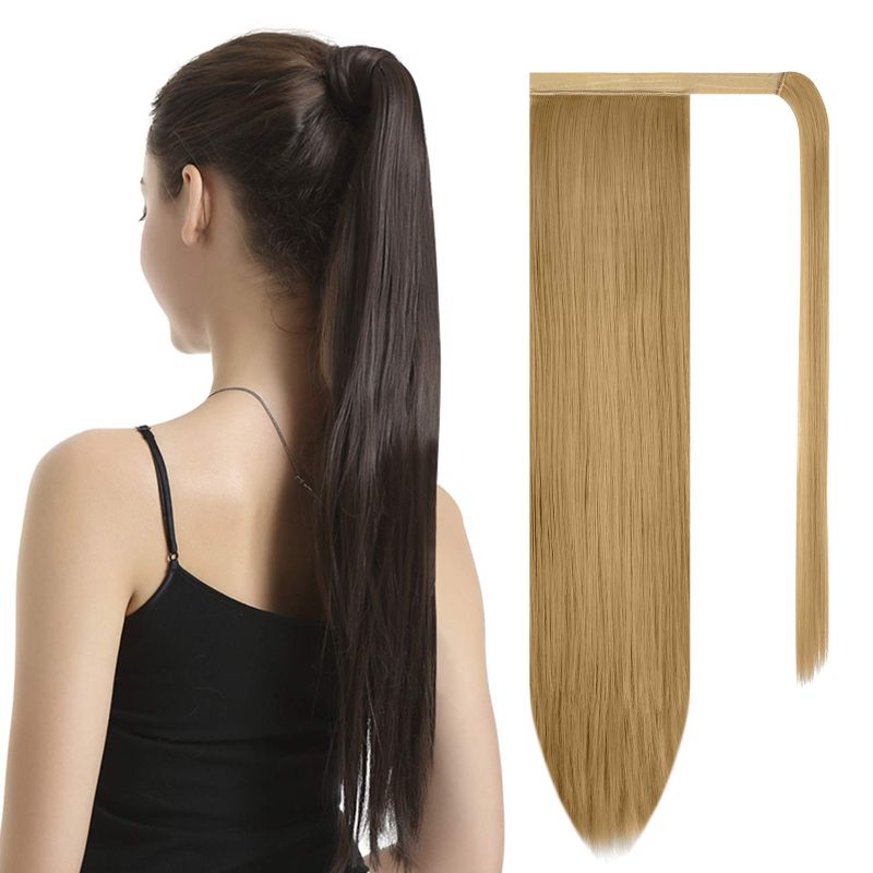 Photo 1 of BARSDAR 26 inch Ponytail Extension Long Straight Wrap Around Clip in Synthetic Fiber Hair for Women - Strawberry Blonde
