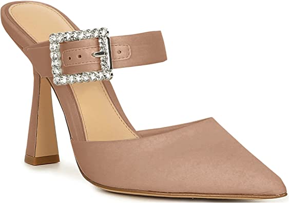 Photo 1 of Coutgo Womens Heeled Mules Rhinestone Buckle Strap Pointed Toe Sandals Backless Wedding Bridal Dress Pumps ** SIZE 8 
