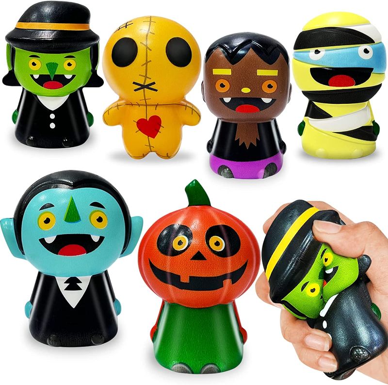 Photo 1 of 6 Pack Halloween Squishies Toys Slow Rising Fidget Toy Pumpkin Vampires Zombies Mummy Halloween Party Favors for Kids Squeeze Stress Relief Toys Halloween Treat Goody Bag Fillers Classroom Prizes
