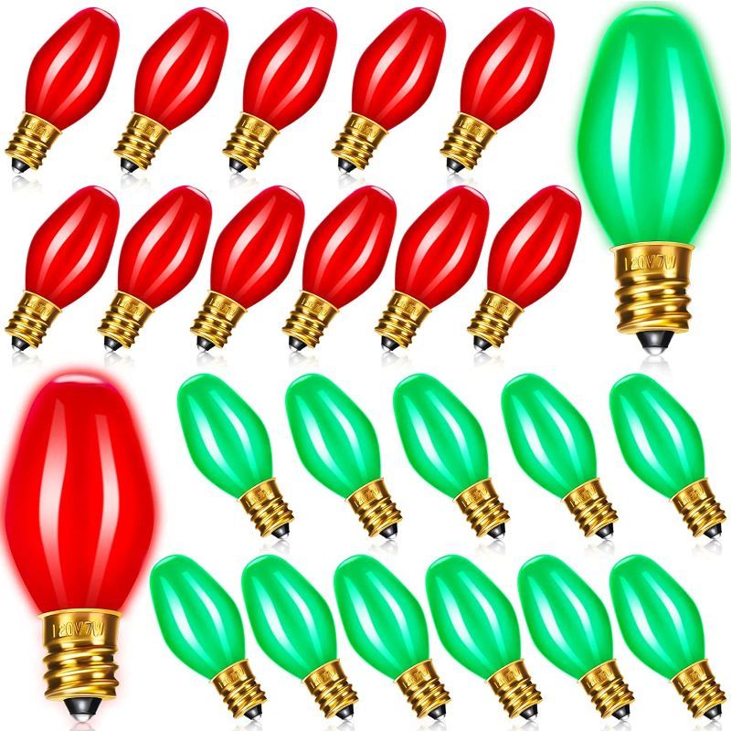 Photo 1 of 24 Pack Replacement C7 LED Christmas Light Bulbs Red Light Bulbs Green Night Light Bulb Ceramic Incandescent 7 Watt E12 Base 120v Bulbs Candelabra Based Mini Light Bulbs Indoor Outdoor String Lights
