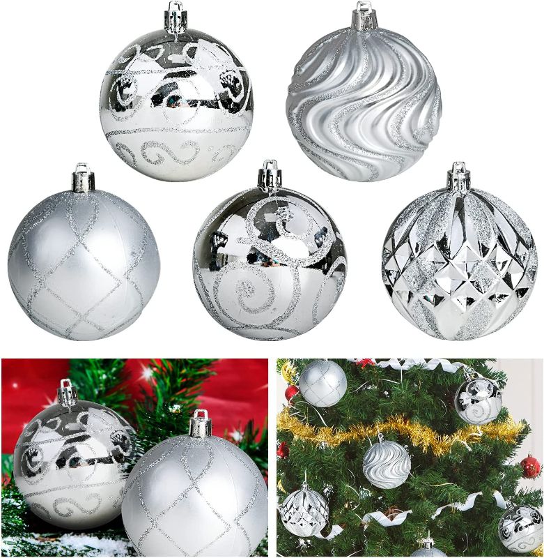 Photo 1 of 3.15" Christmas Ball Ornaments 16 pcs Xmas Tree Hanging Ball Decorations Set, Festival Pendant Hangings Ornaments with Hanging Loop for Holiday Party Wreath Tabletop Tree Xmas Tree Decor (Silver)

