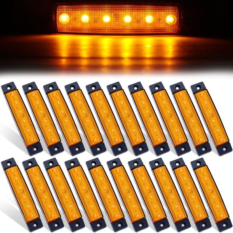 Photo 1 of 40 Pcs 3.8 Inches 6 LED Side Marker Lights Amber Trailer Marker Lights 12V Indicator Lights for Trucks RV Marker Light