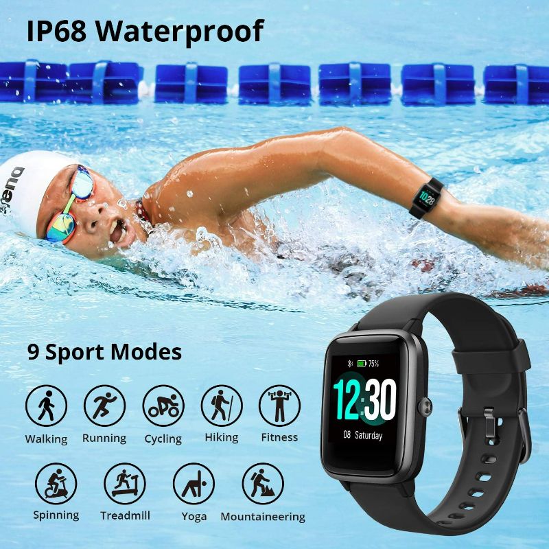 Photo 3 of Fitness Tracker with Heart Rate Monitor, Fitpolo Smart Watch 1.3 inches Color Touch Screen IP68 Waterproof Step Calorie Counter Sleep Monitoring Pedometer Watches Activity Tracker for Women Men Kids Black 
