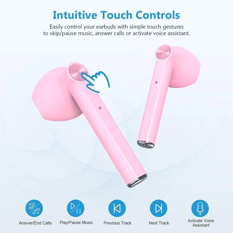 Photo 2 of Bluetooth Earbuds for iPhone 11 - TWS True Wireless Stereo Earphone Headphones - Letscom T16 - Pink
