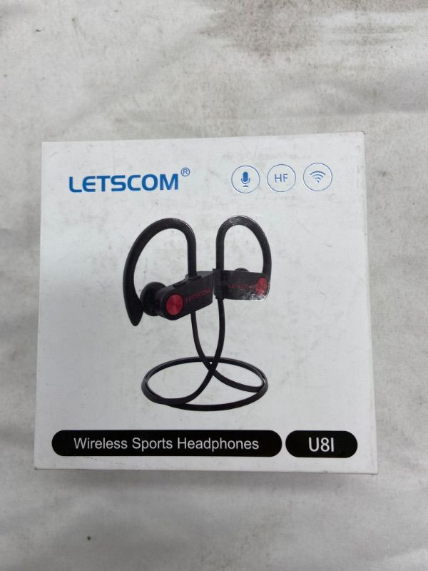 Photo 3 of LETSCOM U8I Bluetooth Headphones V5.0 IPX7 Waterproof, HiFi Bass Stereo Sweatproof Earbuds
