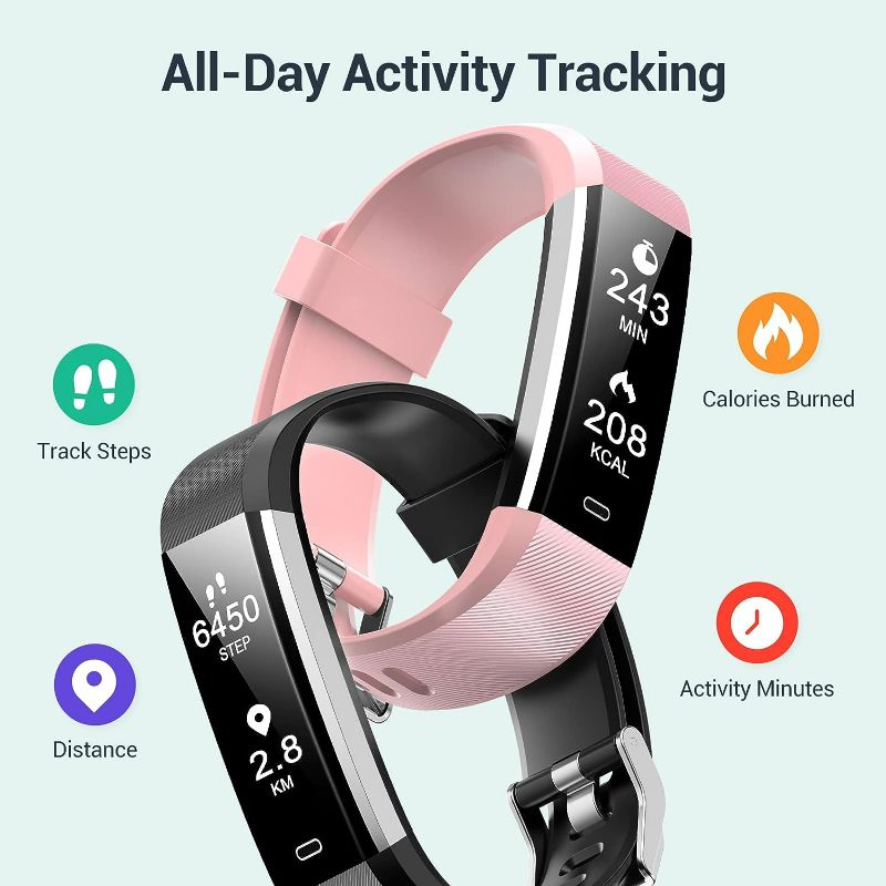 Photo 2 of Stiive Fitness Tracker with Heart Rate Monitor, Waterproof Activity and Step Tracker for Women and Men, Pedometer Watch with Sleep Monitor & Calorie Counter, Call & Message Alert - Pink
