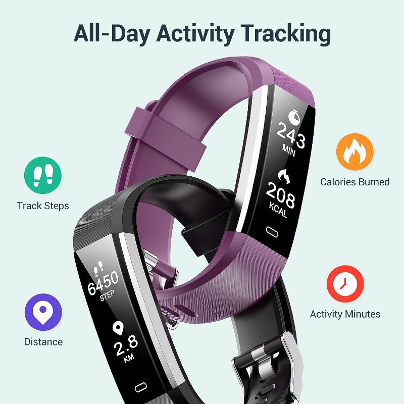 Photo 2 of Stiive Fitness Tracker with Heart Rate Monitor, Waterproof Activity and Step Tracker for Women and Men, Pedometer Watch with Sleep Monitor & Calorie Counter, Call & Message Alert Purple