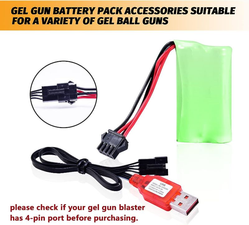 Photo 4 of TANSAR Gel Balls Blaster Gun Accessories Battery, Charging USB Cable 4-Pin Connector, Compatible with Orbeez Gun and Splatter Ball Gun
