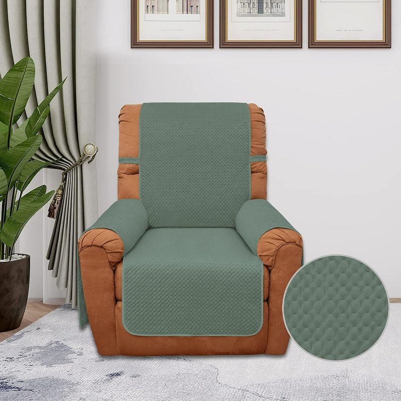 Photo 2 of Easy-Going Recliner Chair Covers, Water Resistant Reversible 1 Seat Recliner Cover, Velvet Couch Cover for Living Room, 1 Piece Recliner Sofa Covers for Kids, Dogs, Pets (Recliner, Greyish Green)
