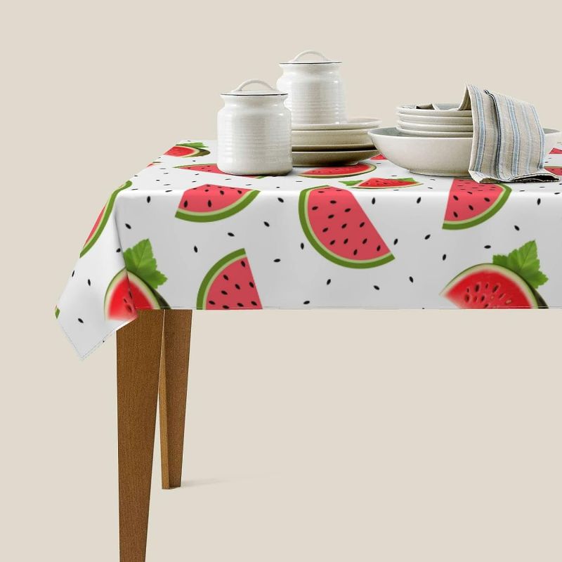 Photo 2 of Rectangle Tablecloth Wrinkle Resistant and Waterproof Indoor Outdoor Tablecloths for Rectangular Tables Watermelon Designed Table Cover