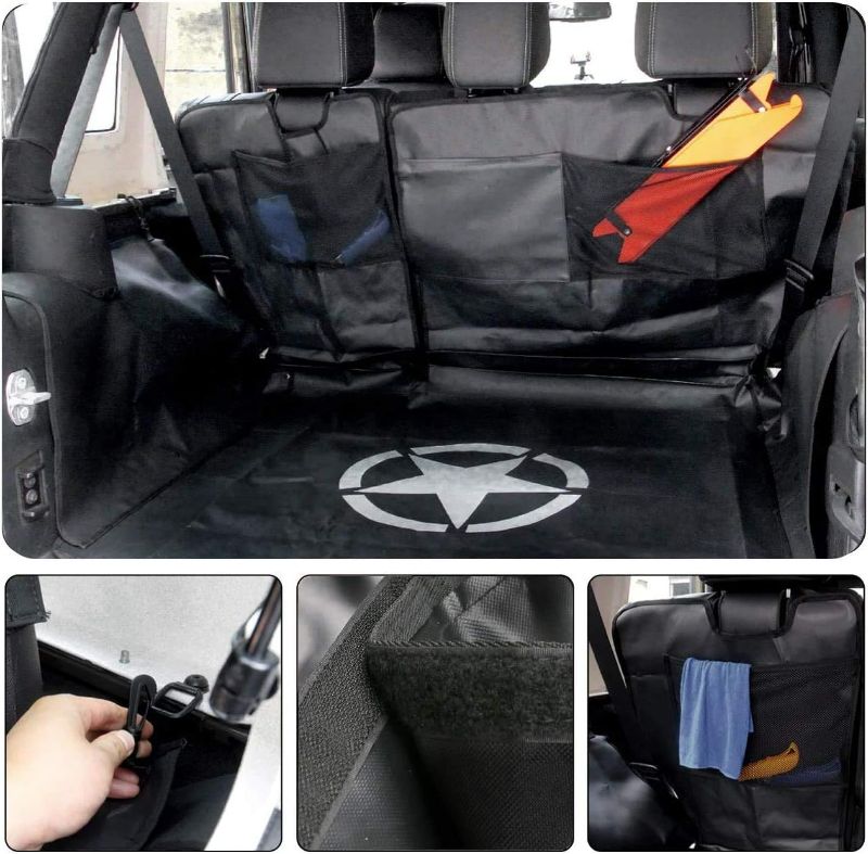 Photo 3 of buyinhouse Dog Car Pet Seat Cover for Jeep Wrangler JK JL 2007-2020, Nonslip Backing Free Pet Barrier Universal, 4-Door 600D Oxford seat Covers Accessories
