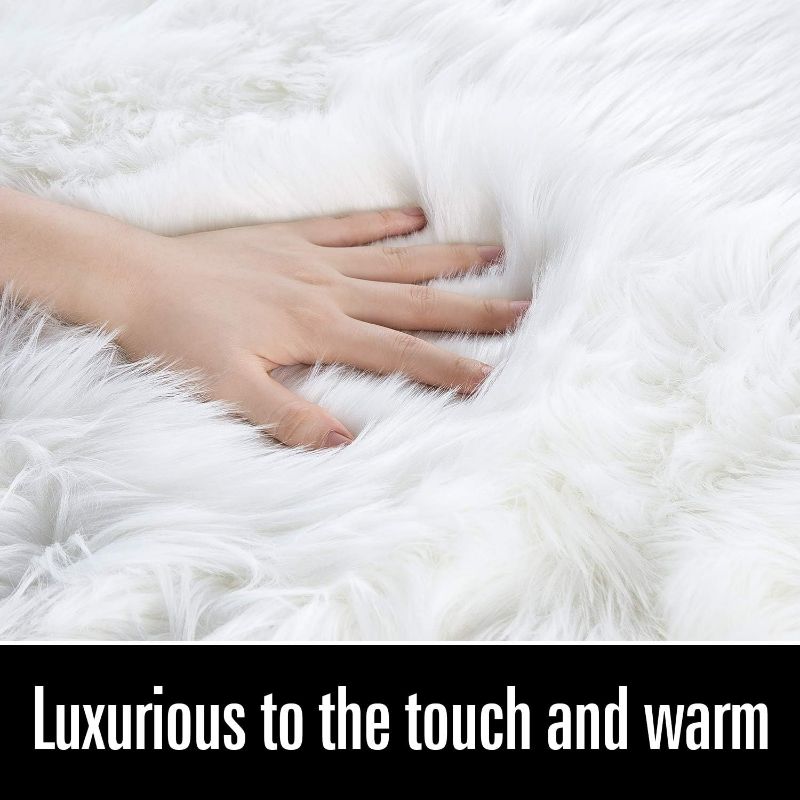 Photo 2 of LOCHAS Soft Fluffy Faux Fur Rugs for Bedroom Bedside Rug 2x3, Washable Furry Area Rug Carpet for Living Room Dorm Floor, Durable Faux Throw Carpets, White 2 x 3 Feet White