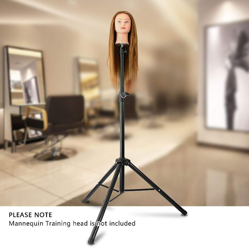 Photo 2 of Wig Stand Tripod Mannequin Head Stand Heavy Duty Metal Adjustable Wig Head Stand for Canvas Block Head Styling Making Wigs Displaying Cosmetology Hairdressing Training Manikin Head with Carry Bag
