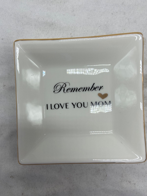 Photo 1 of Gift for Mom from Daughter Son, Ceramic Ring Dish for Mother Mother’s Day New Year Birthday Gift Decorative Jewelry Tray Trinket Plate (Remember I Love You Mom)
