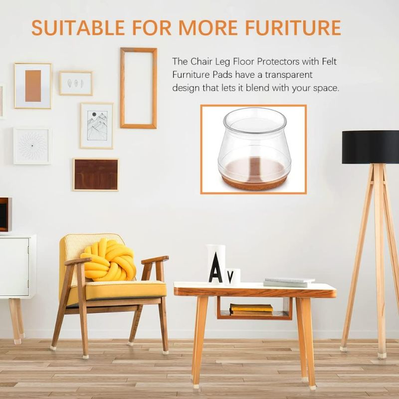 Photo 1 of 20Pcs Chair Leg Protectors for Hardwood Floors, Non-Slip Felt Furniture Pads, Silicone Clear Chair Leg Covers Caps from Scratches and Reduce Noise, Smooth Moving for Chair Feet
