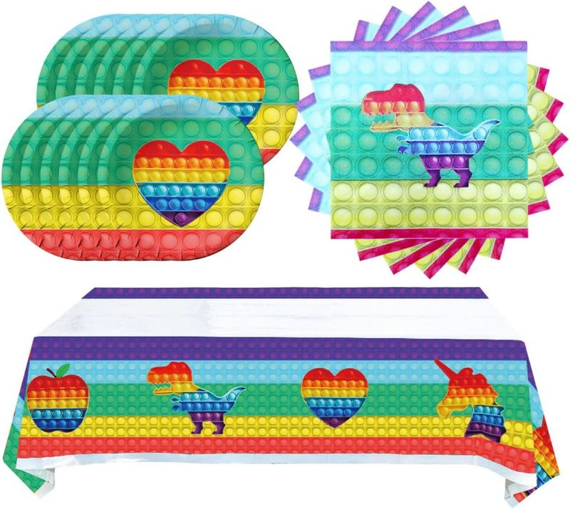 Photo 1 of MC TTL Pop Push Bubble Birthday Party Supplies, 20 Plates + 20 Napkins + 1 Tablecover Birthday Party Themed Party Supplies Set.
