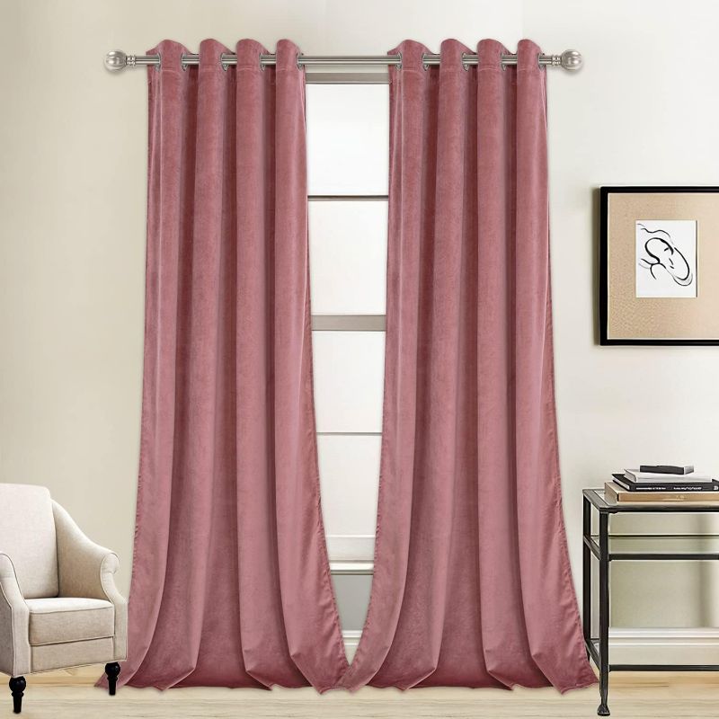 Photo 1 of LUSHLEAF 2Panels Pink Velvet Curtains 96 Inches Blackout Velvet Curtains Panels Thermal Insulated Room Darkening Grommet Window Drapes for for Bedroom/Living Room
