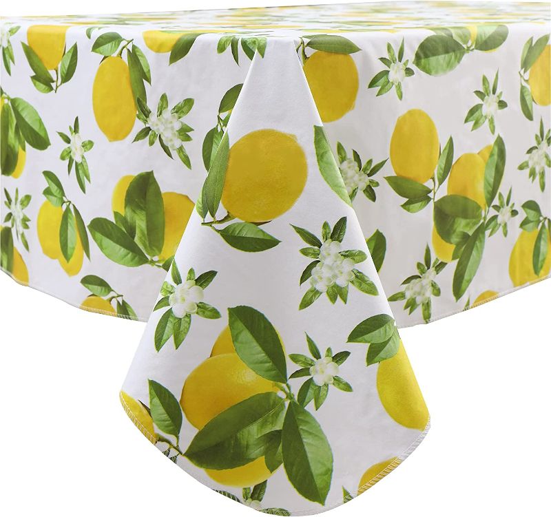 Photo 1 of Lemons Vinyl Tablecloth Flannel Backed Stain-Resistant PVC Table Cloth Waterproof Oil-Proof Wipeable Indoor/Outdoor Picnic, BBQ and Dining Table Cover 
