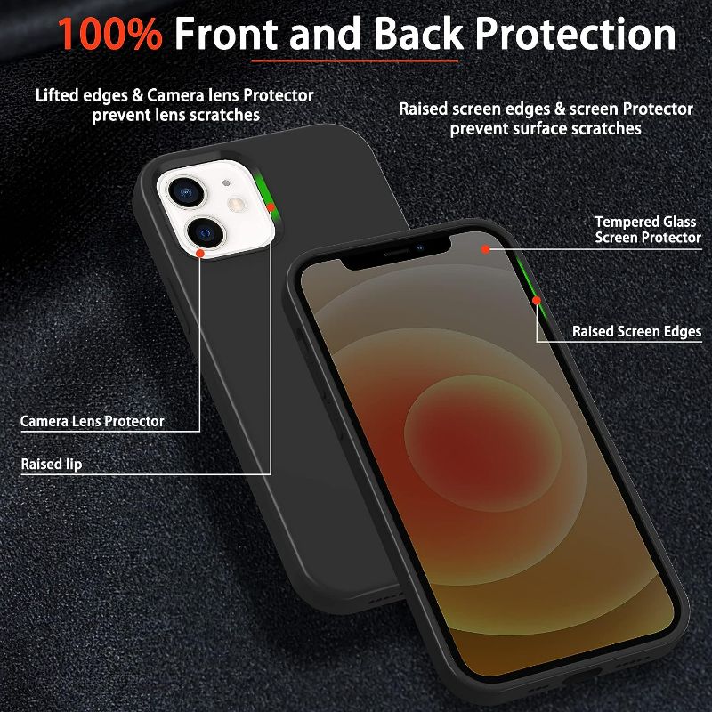 Photo 2 of OVRX Compatible with iPhone 12 Case/iPhone 12 Pro Case (6.1 inch) with Privacy Screen Protector, Liquid Silicone Phone Case, Shockproof Drop Protection[Soft Anti-Scratch Microfiber Lining]-Matte Black
