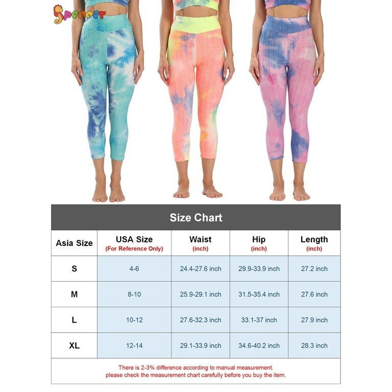 Photo 2 of Spencer Women's High Waist Yoga Pants Tie Dye Textured Capris Tummy Control Slimming Booty Leggings Workout Butt Lift Tights (Medium  Blue)
