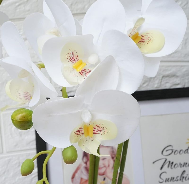 Photo 3 of GXLMII Artificial Orchids Flowers with Vase for Table Centerpieces, Faux Orchid Orquideas Fake Real Touch Flowers Large Vivid Orchid Phalaenopsis White Orchid Plant Indoor Room Decoration
