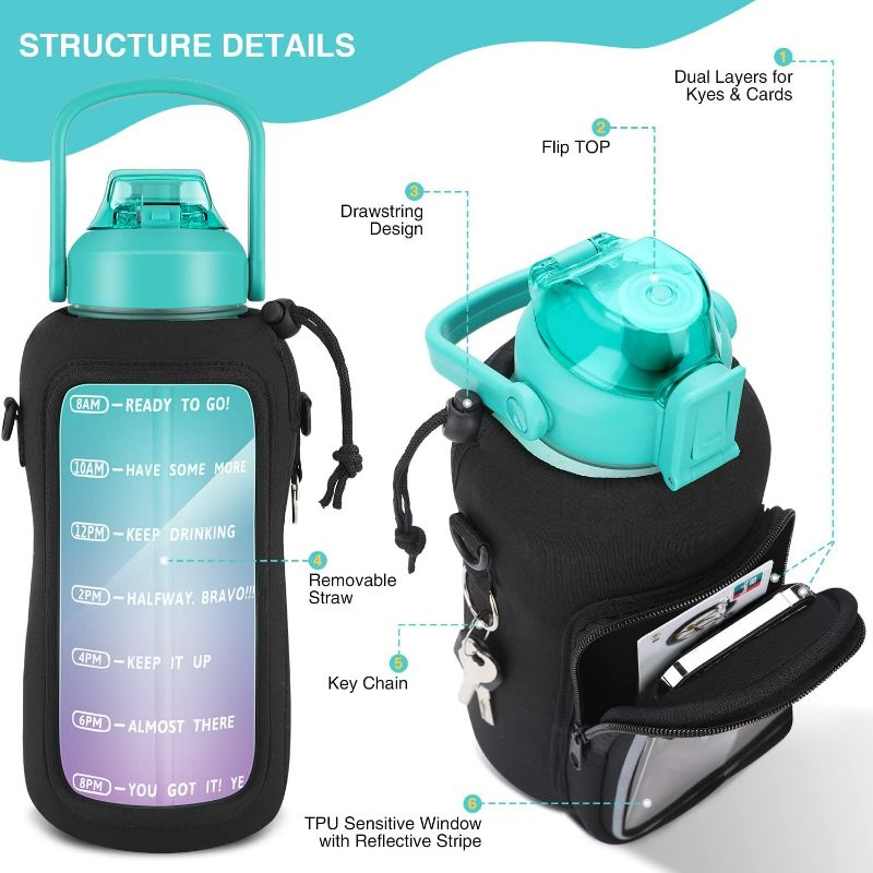 Photo 3 of PASER 64 oz Motivational Water Bottle with Time Marker & Straw - Leakproof Large Sports Water Bottles with Sleeve to Keep Cold for Women to Ensure You Drink Enough Water Throughout The Day
