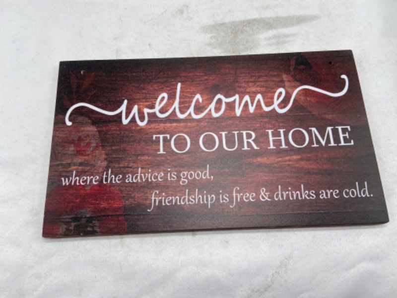 Photo 1 of Vintage Home Decor Sign Welcome To Our Home Wall Art Sign-where the advice is good, friendship is free and drinks are cold Wall Hanging Sign Size 11.5" x 6"