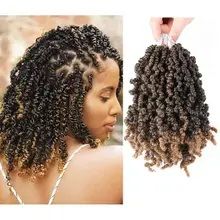 Photo 1 of Pre-twisted Spring Twist Crochet Hair Short Curly Braids Pretwisted Passion Twists Bomb Twist Bob Pre-looped Synthetic Hair
